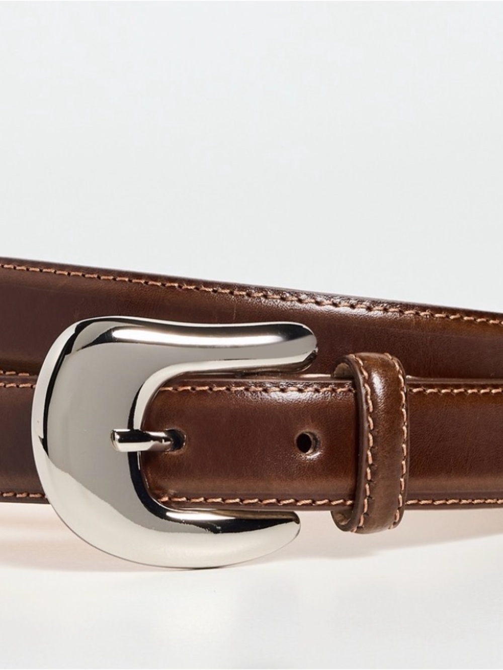 AUREUM Brown Statement Buckle Leather Belt with Silver Buckle #8